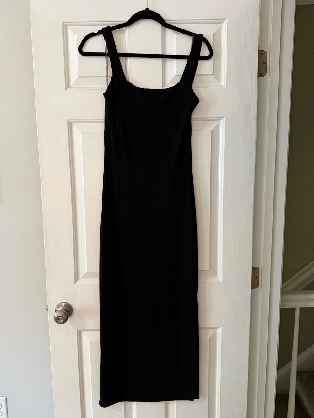 Classic Black Ribbed Tank Midi Dress